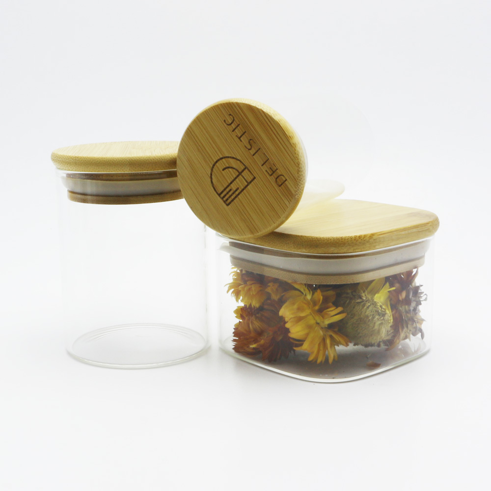 BPA free high borosilicate heat resistant wooden lid square glass jar bamboo GSJ-21S