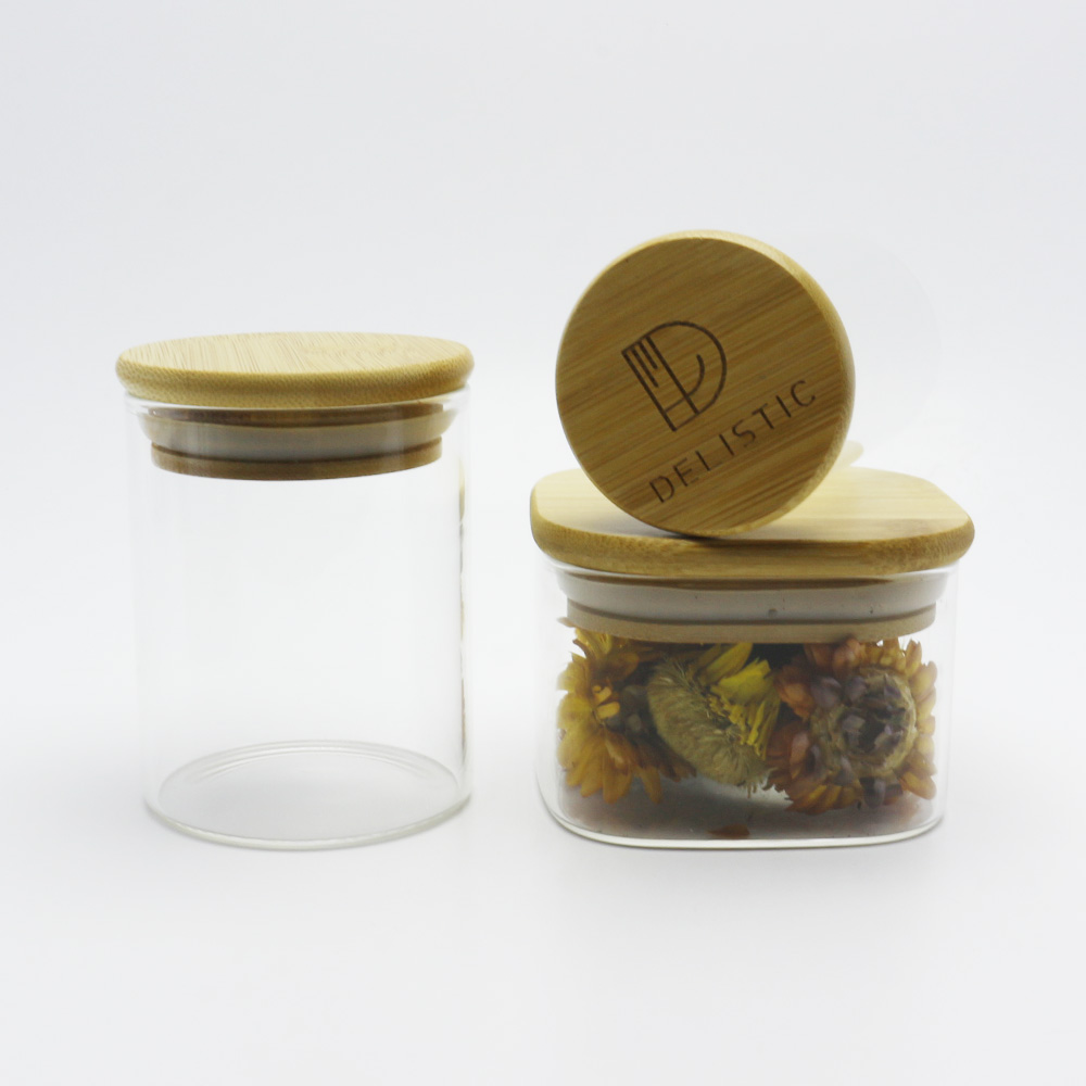 BPA free high borosilicate heat resistant wooden lid square glass jar bamboo GSJ-21S