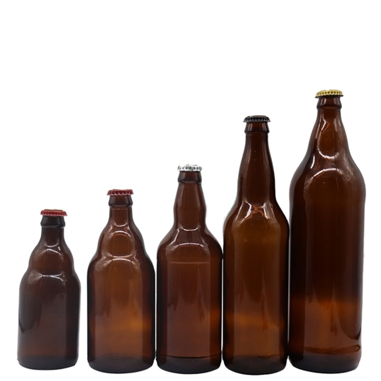 BULK SALE 330ML 500ML 1000ML Beer Bottle Round Amber glass bottle With Crown lid