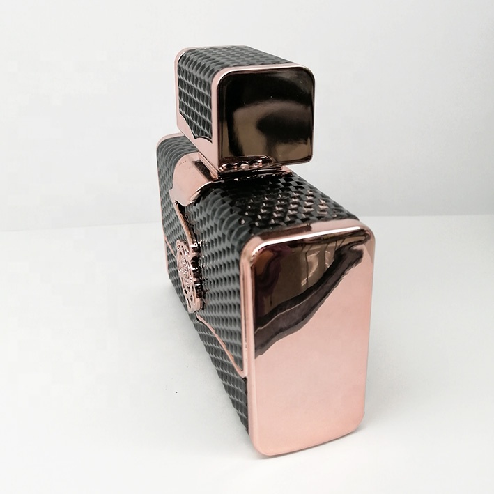 BY0153 Yiwu brilliant superb rose gold leather perfume glass bottle