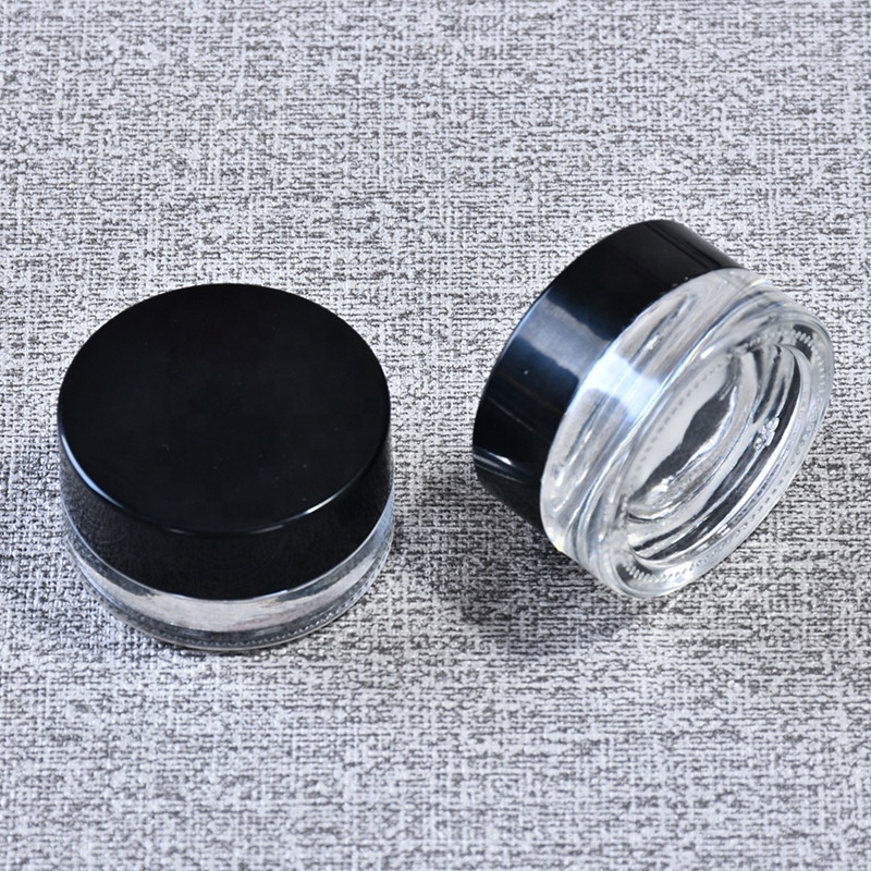 Baish Child Resistant Black Lid 5ml 10ml 15ml Clear Glass Jars For Cream Wax Concentrate