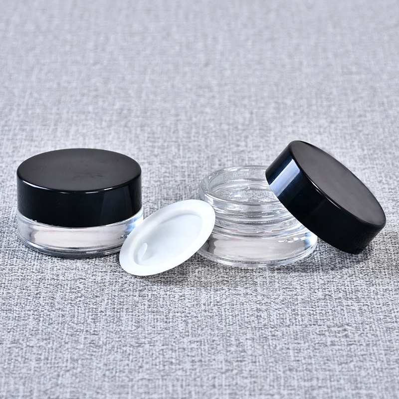 Baish Child Resistant Black Lid 5ml 10ml 15ml Clear Glass Jars For Cream Wax Concentrate