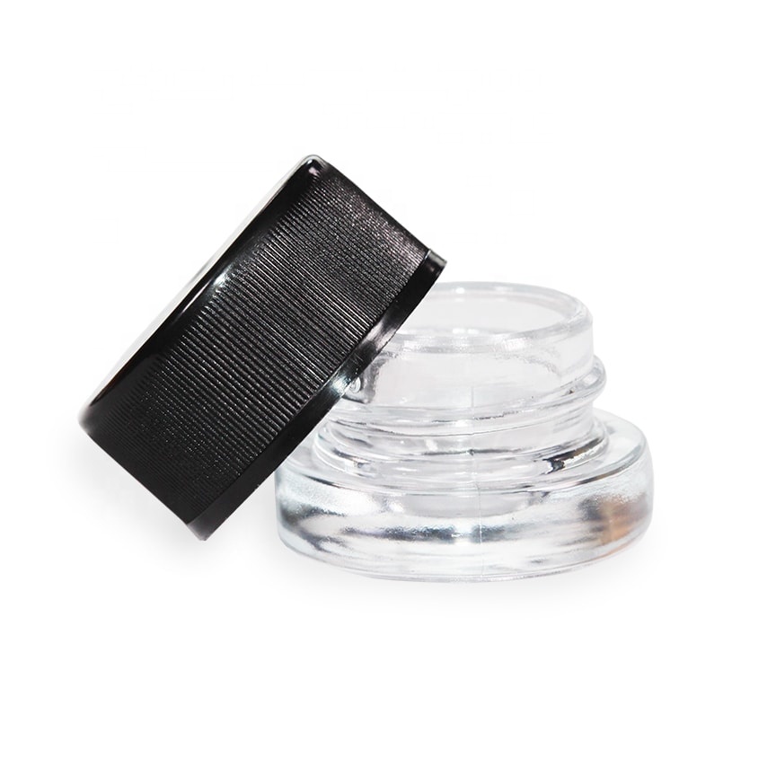 Baish Child Resistant Black Lid 5ml 10ml 15ml Clear Glass Jars For Cream Wax Concentrate