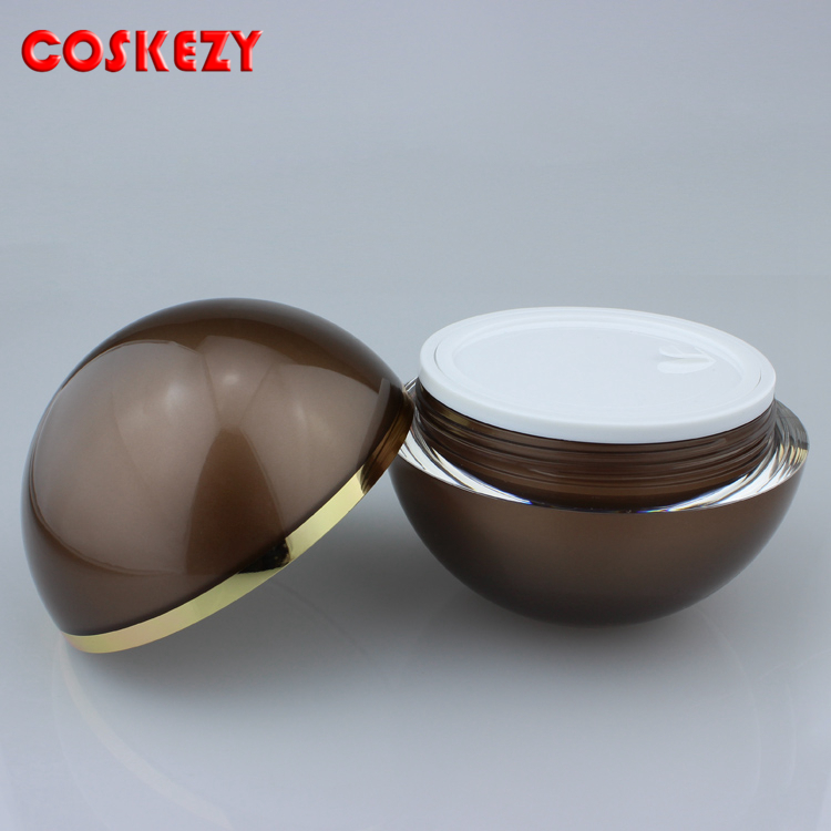Ball Shape luxury plastic amber cosmetic cream jar and lotion bottle