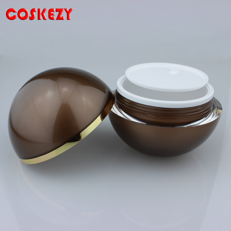Ball Shape luxury plastic amber cosmetic cream jar and lotion bottle