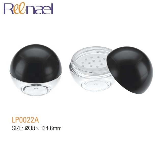 Ball shape packaging cosmetic small plastic make up containers 20g round compact case with sifter
