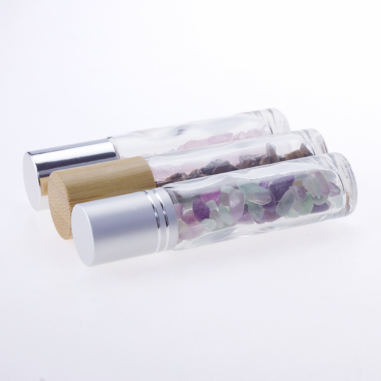 Bamboo 10ML Roller Bottles Metal & Gemstone Roller Glass Essential Oil 10Ml Roll On Bottle Clear Glass
