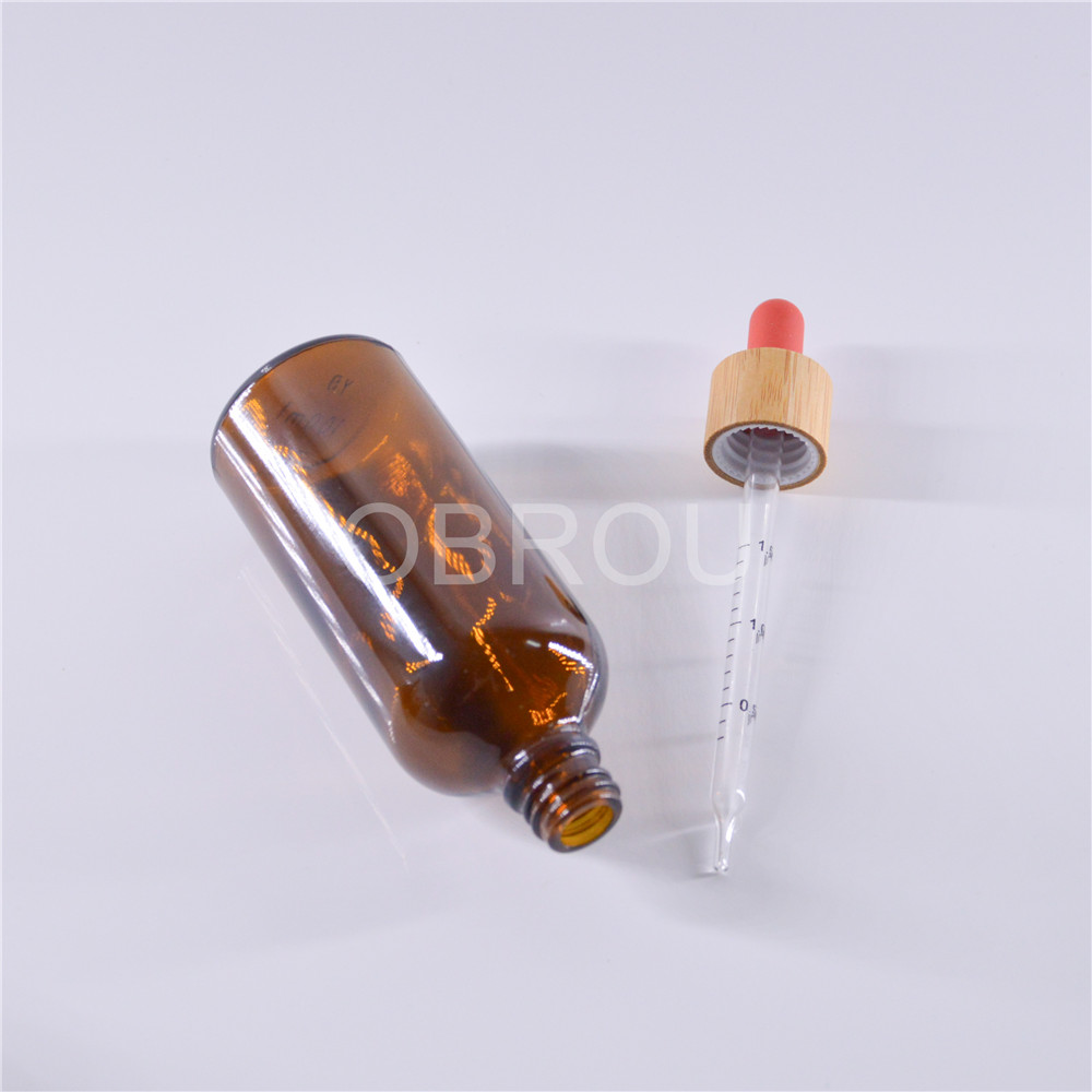 Bamboo Cap Dropper Bottle with Graduated Glass Pipette Size 5ml to 100ml E liquid Essential Oil Amber Glass Dropper Bottles