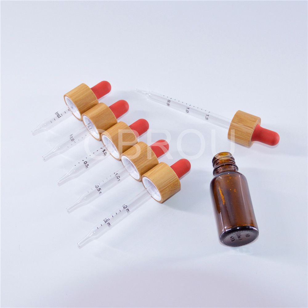 Bamboo Cap Dropper Bottle with Graduated Glass Pipette Size 5ml to 100ml E liquid Essential Oil Amber Glass Dropper Bottles