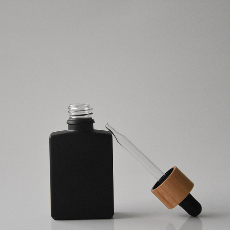 Bamboo Cap Frosted Matte black 30ml tincture bottles glass serum bottle 1oz cosmetic essential oil dropper bottle