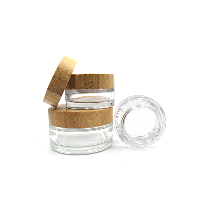 Bamboo Cosmetic 50g Transparent Glass Cosmetic Jars Face Cream with bamboo lid Jar WRL108
