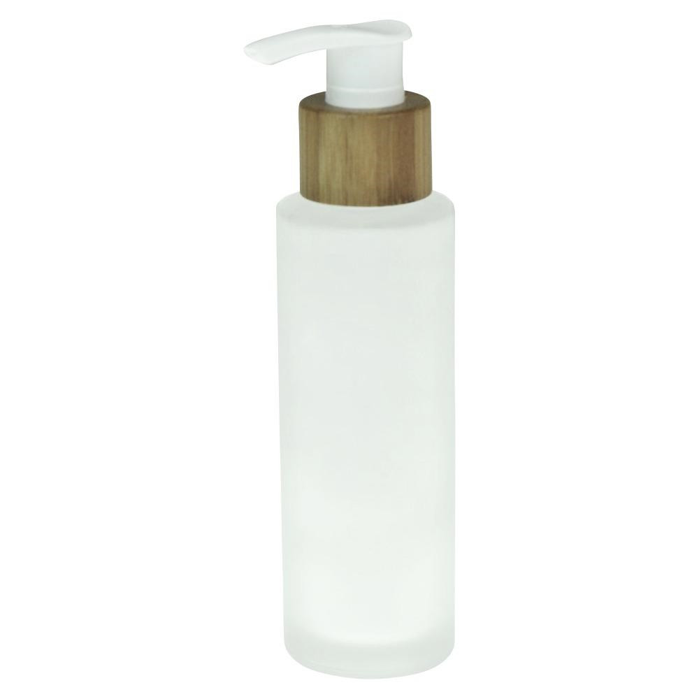 Bamboo Cosmetic Packaging Clear Glass Bottle With Bamboo Lotion Pump flat shoulder cosmetic bottles PET skin care lotion bottle