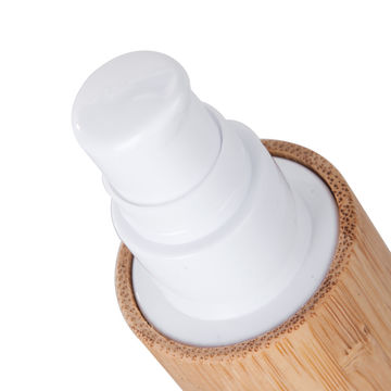 Bamboo Cosmetic Packaging Clear Glass Bottle With Bamboo Lotion Pump flat shoulder cosmetic bottles PET skin care lotion bottle
