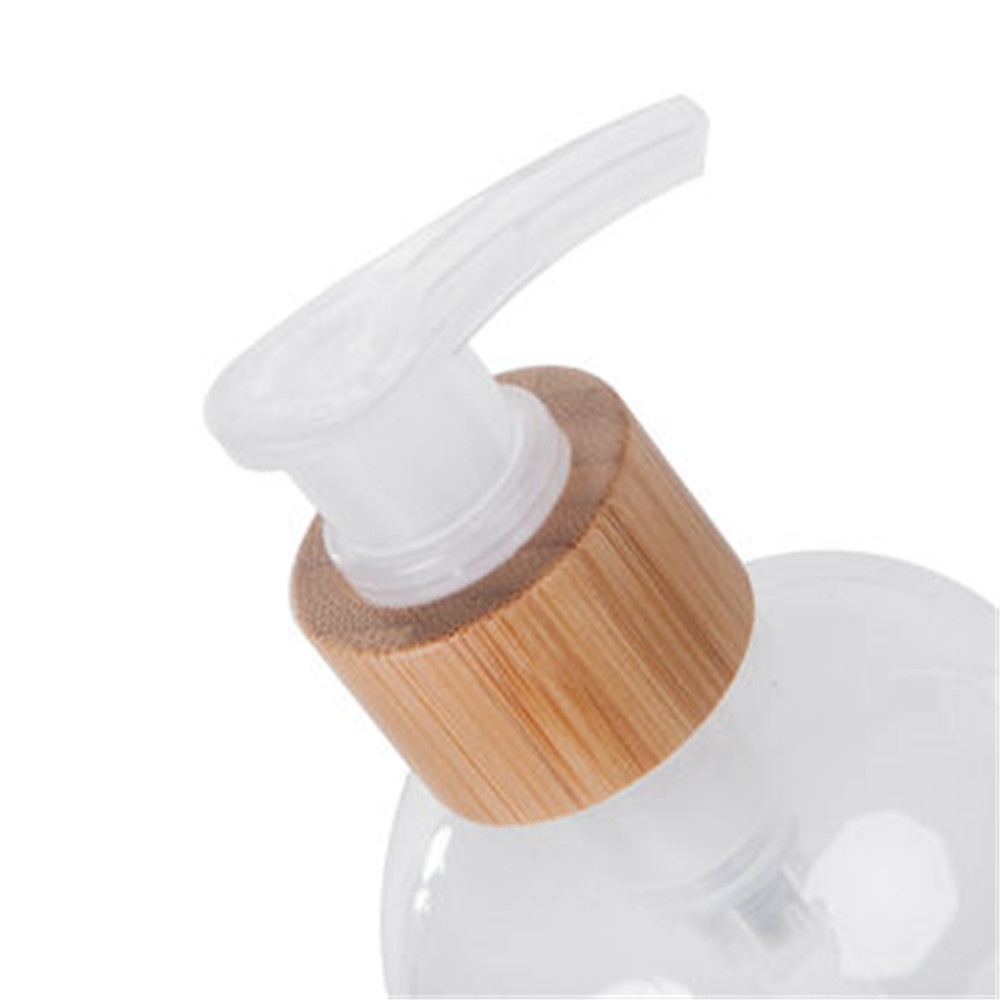Bamboo Cosmetic Packaging Clear Glass Bottle With Bamboo Lotion Pump flat shoulder cosmetic bottles PET skin care lotion bottle