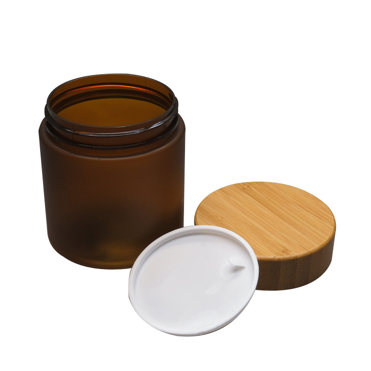 Bamboo Cosmetic packaging 250ml frosted amber plastic cream jar and bottles with press pump caps
