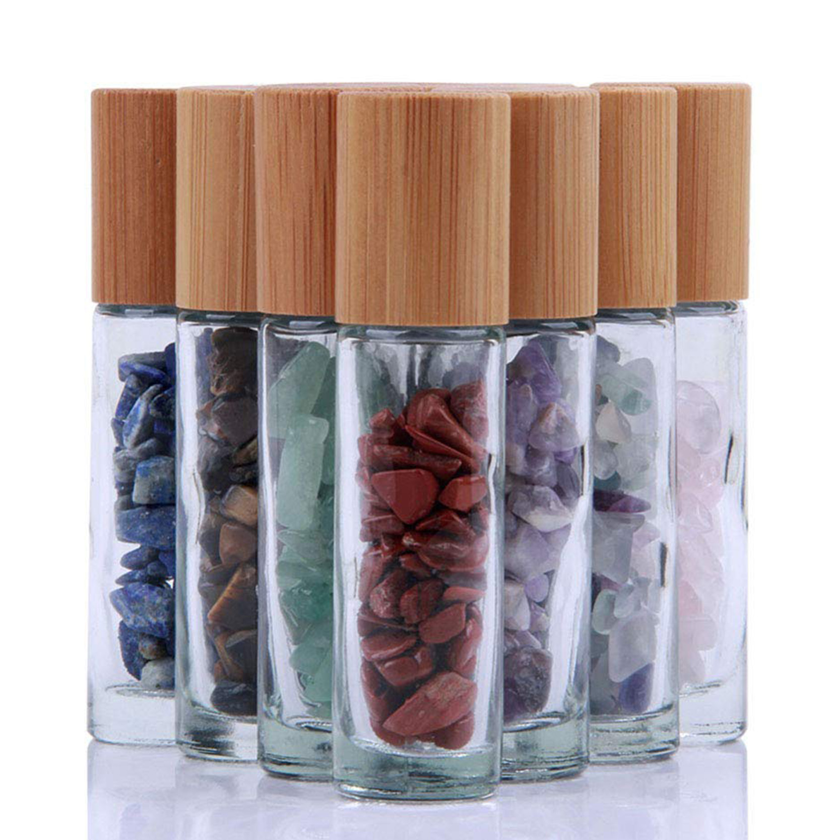 Bamboo Gemstone Gold Cap Essential Oil 10ml Glass Roller Bottle