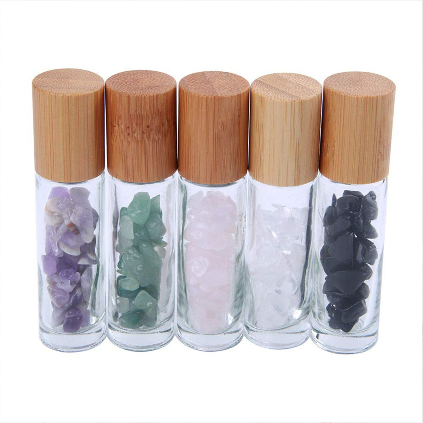 Bamboo Gemstone Gold Cap Essential Oil 10ml Glass Roller Bottle