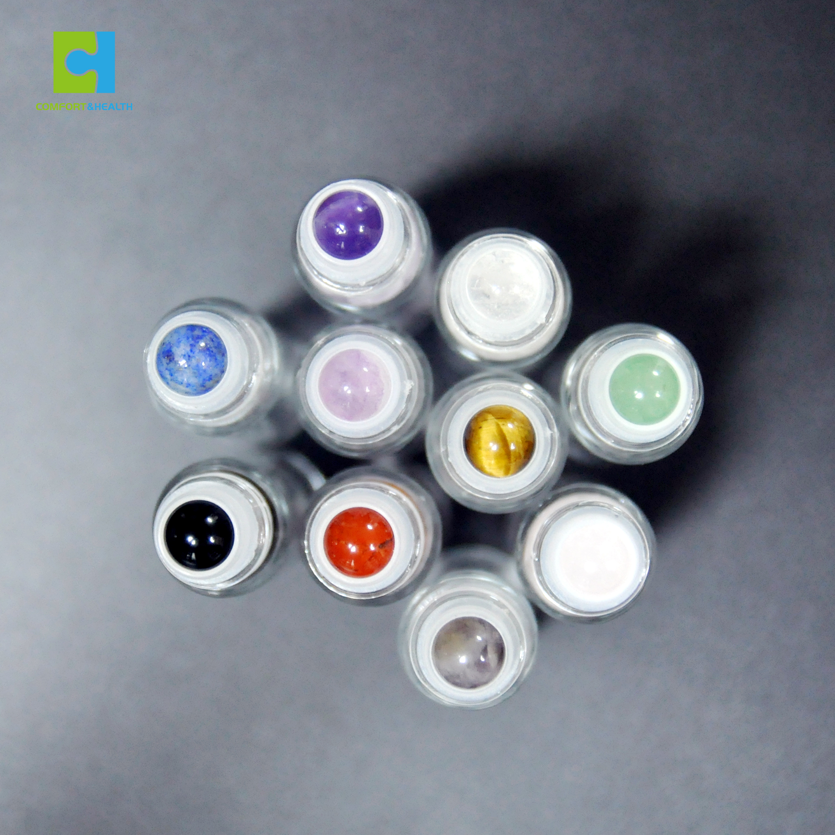Bamboo Gemstone Gold Cap Essential Oil 10ml Glass Roller Bottle