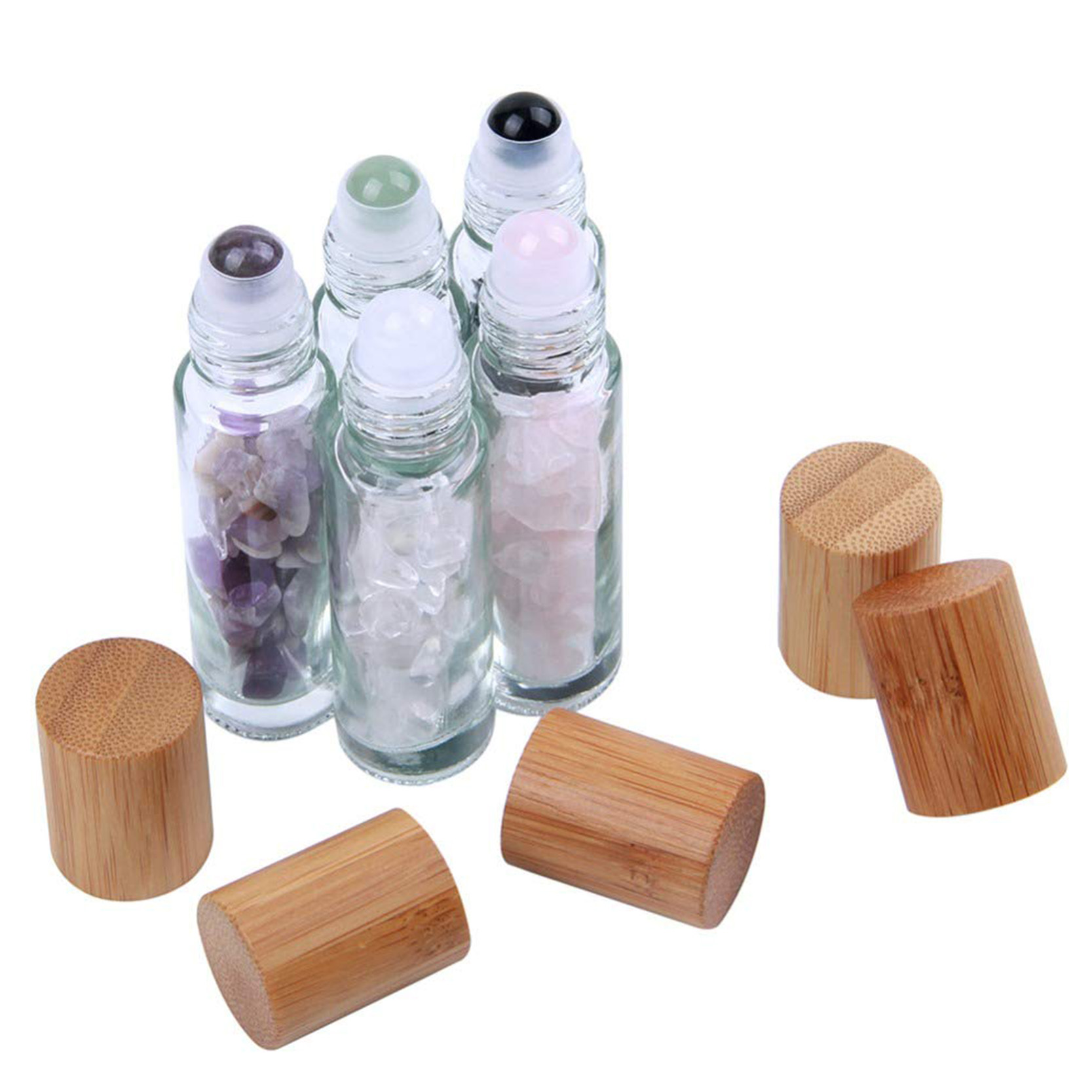 Bamboo Gemstone Gold Cap Essential Oil 10ml Glass Roller Bottle