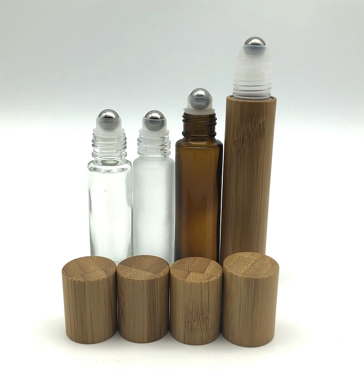 Bamboo Glass Empty Roll on Bottles Roller Bottle With Stainless Steel Roller Ball for Essential Oil Perfume Oils and Lip Balms