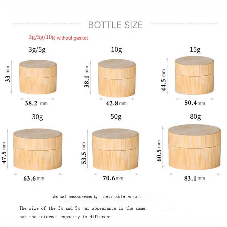 Bamboo Handmade Cosmetics Bottled Portable cream Washing Set glass plastic jar