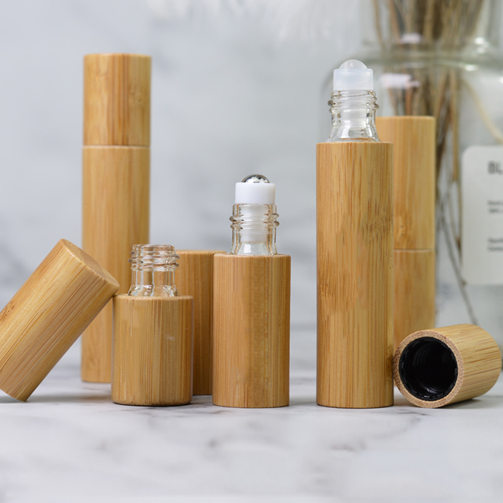 Bamboo Perfume Essential Oils Roller Ball Empty Glass Roll On Bottles