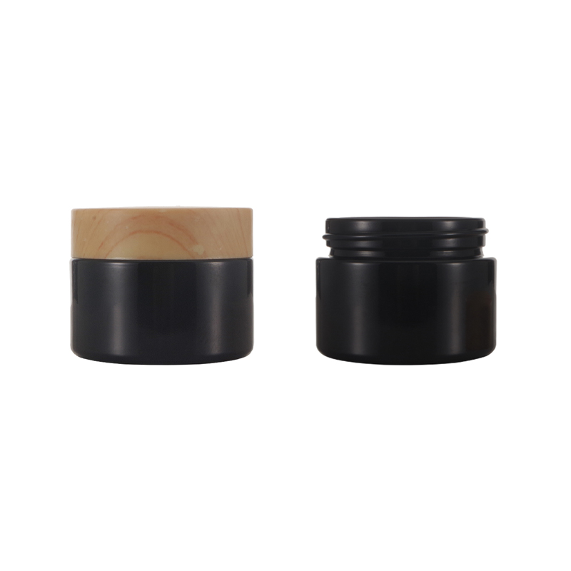 Bamboo Plastic Wood Grain Cover Lids For 20G 30G 50G Matt Black Cosmetic Cream Packaging Glass Jar