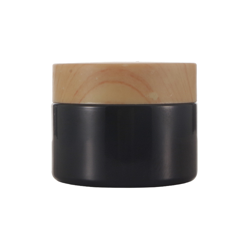 Bamboo Plastic Wood Grain Cover Lids For 20G 30G 50G Matt Black Cosmetic Cream Packaging Glass Jar