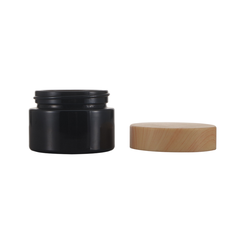 Bamboo Plastic Wood Grain Cover Lids For 20G 30G 50G Matt Black Cosmetic Cream Packaging Glass Jar