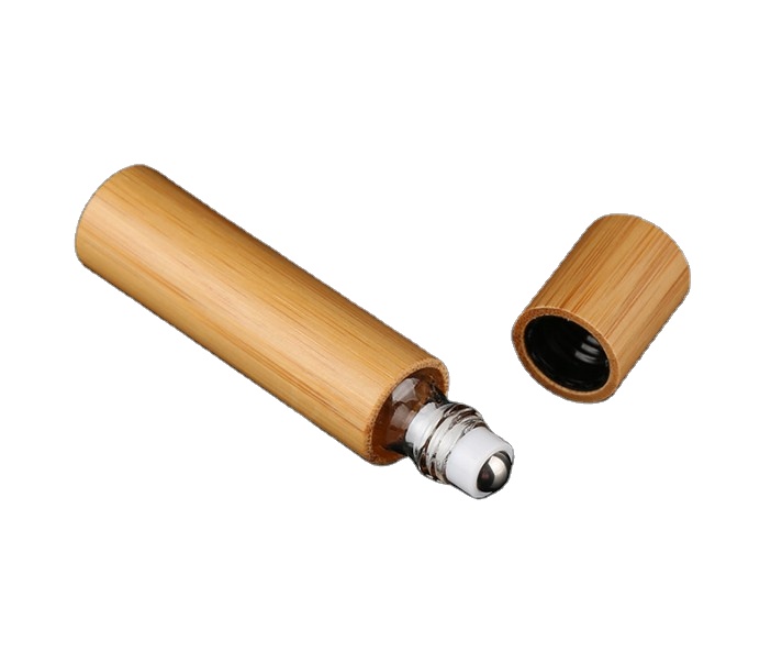 Bamboo Roll On Bottle For Perfume Clear Glass Inner with Natural Bamboo Wooden Shell Portable Massage Tube 5ml