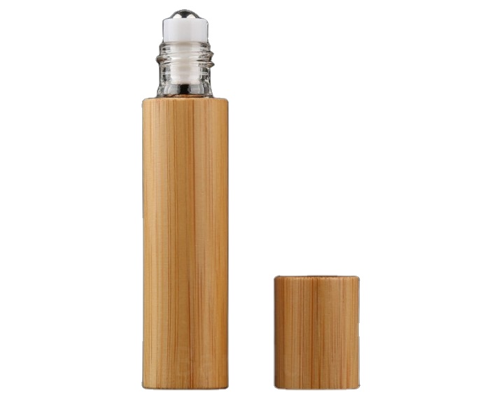 Bamboo Roll On Bottle For Perfume Clear Glass Inner with Natural Bamboo Wooden Shell Portable Massage Tube 5ml