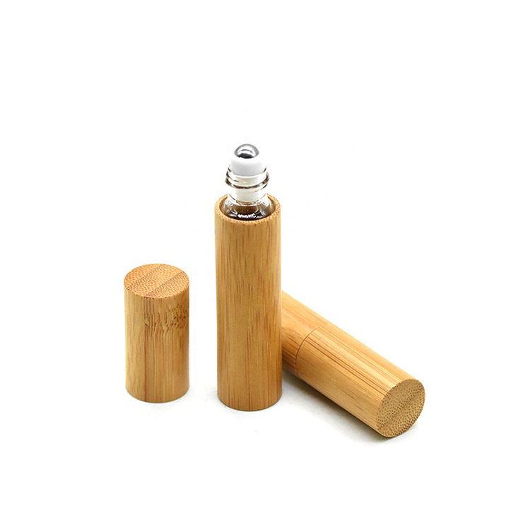 Bamboo Roll On Bottle For Perfume Clear Glass Inner with Natural Bamboo Wooden Shell Portable Massage Tube 5ml