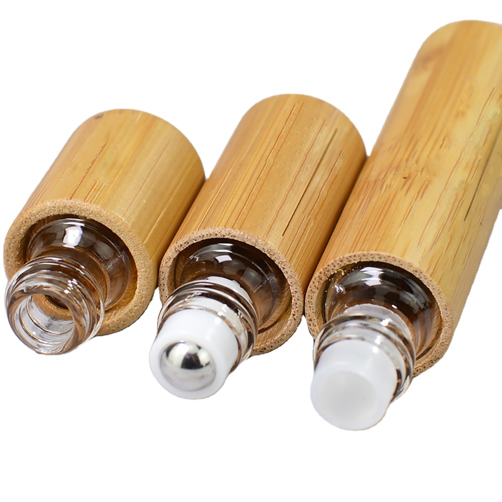 Bamboo Roll On Bottle For Perfume Clear Glass Inner with Natural Bamboo Wooden Shell Portable Massage Tube 5ml