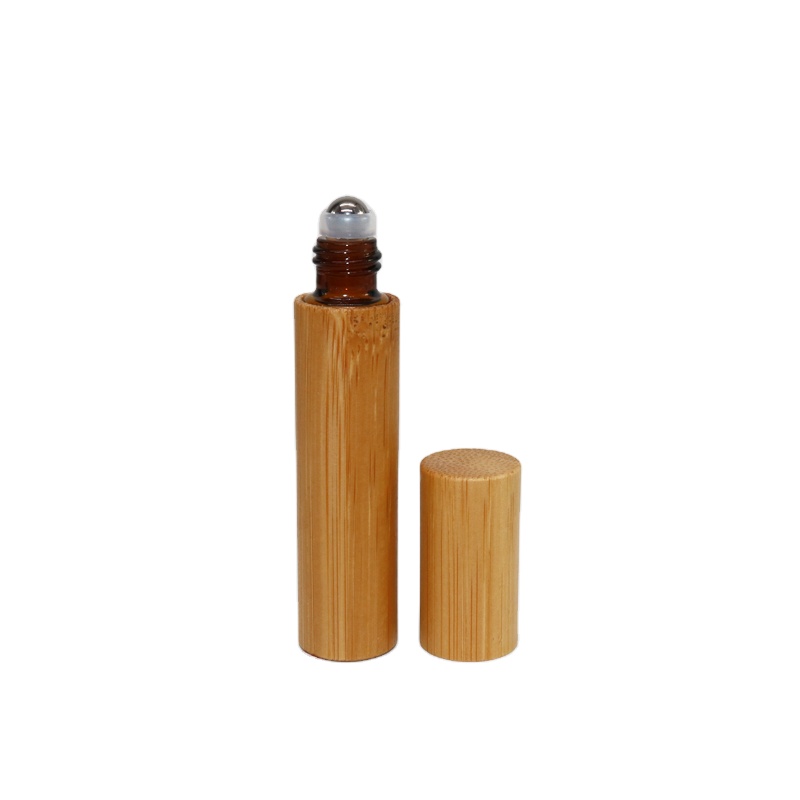 Bamboo Roll On Bottle For Perfume Clear Glass Inner with Natural Bamboo Wooden Shell Portable Massage Tube 5ml