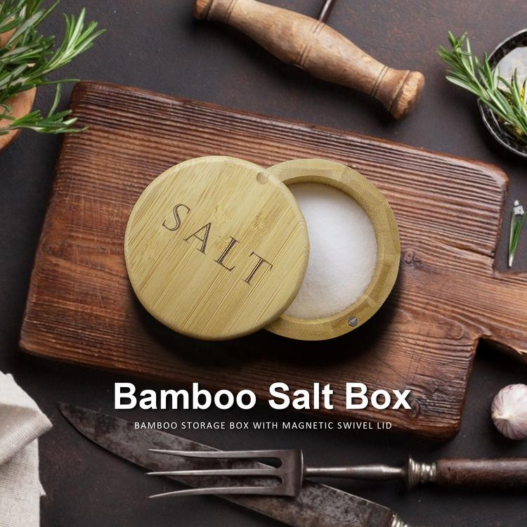 Bamboo Salt Box Beautiful Handy Container for Kitchen Round bamboo spice box Food Grade Pepper Shakers Seasoning Jar