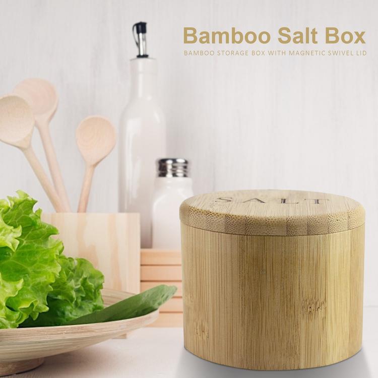 Bamboo Salt Box Beautiful Handy Container for Kitchen Round bamboo spice box Food Grade Pepper Shakers Seasoning Jar