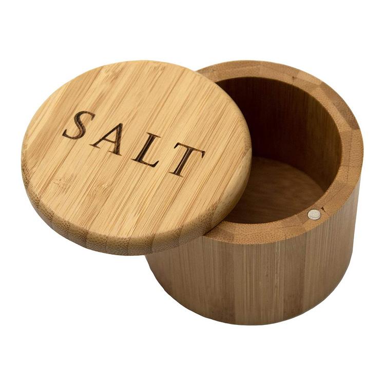 Bamboo Salt Box Beautiful Handy Container for Kitchen Round bamboo spice box Food Grade Pepper Shakers Seasoning Jar