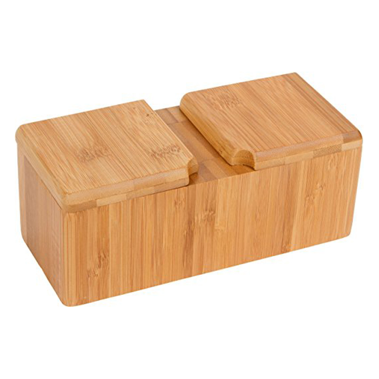 Bamboo Swivel Salt Pepper Spice Canisters with Magnetic Lid-2 Pot for Kitchen Storage