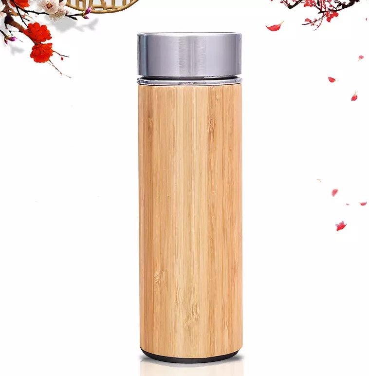 Bamboo Tea Infuser Stainless Steel Water Bottle,Vacuum Bamboo Tumbler