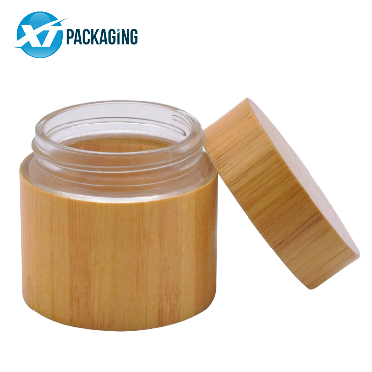 Bamboo Wooden Cosmetic Storage Glass Jar With childproof lid  bottle jar packaging container