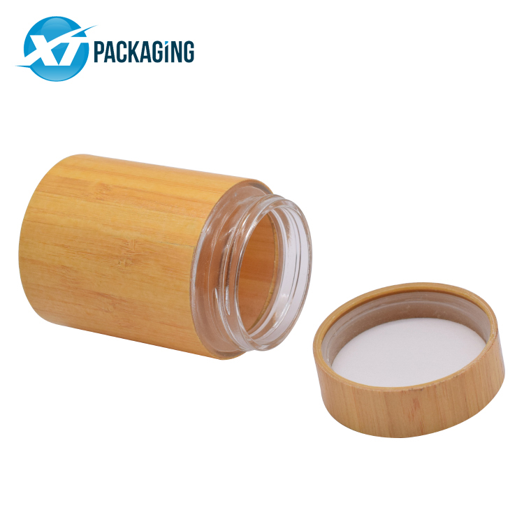 Bamboo Wooden Cosmetic Storage Glass Jar With childproof lid bottle jar packaging container