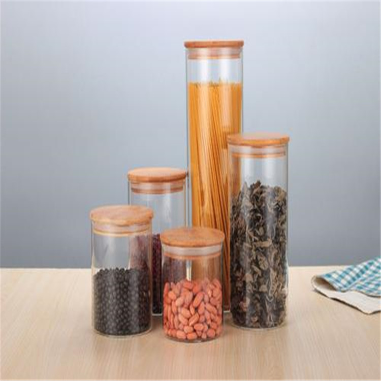 Bamboo and wood lid custom logo cheap borosilicate glass jars storage suppliers