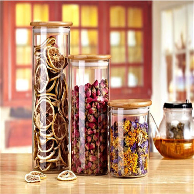 Bamboo and wood lid custom logo cheap borosilicate glass jars storage suppliers
