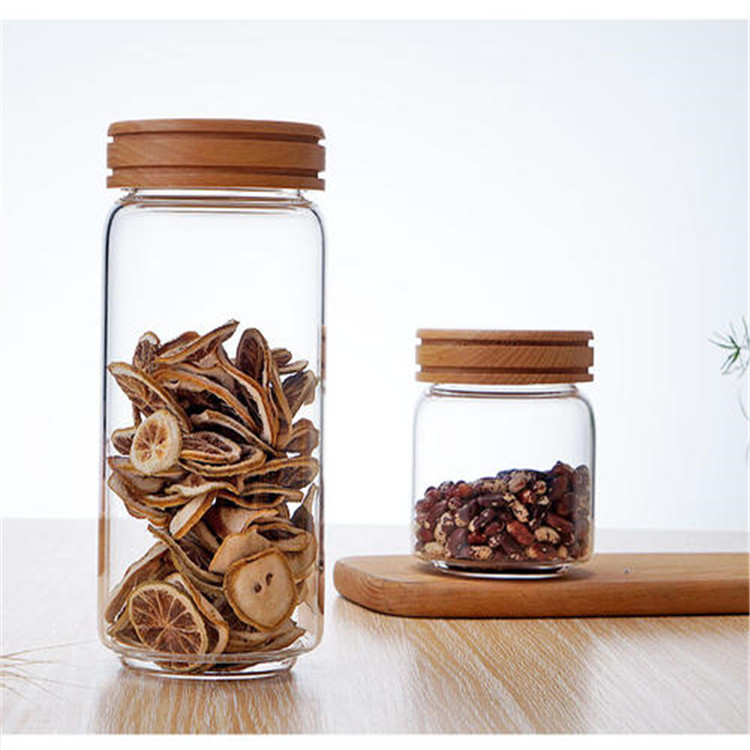 Bamboo and wood lid custom logo cheap borosilicate glass jars storage suppliers
