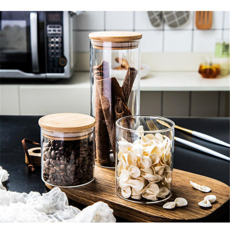 Bamboo and wood lid custom logo cheap borosilicate glass jars storage suppliers