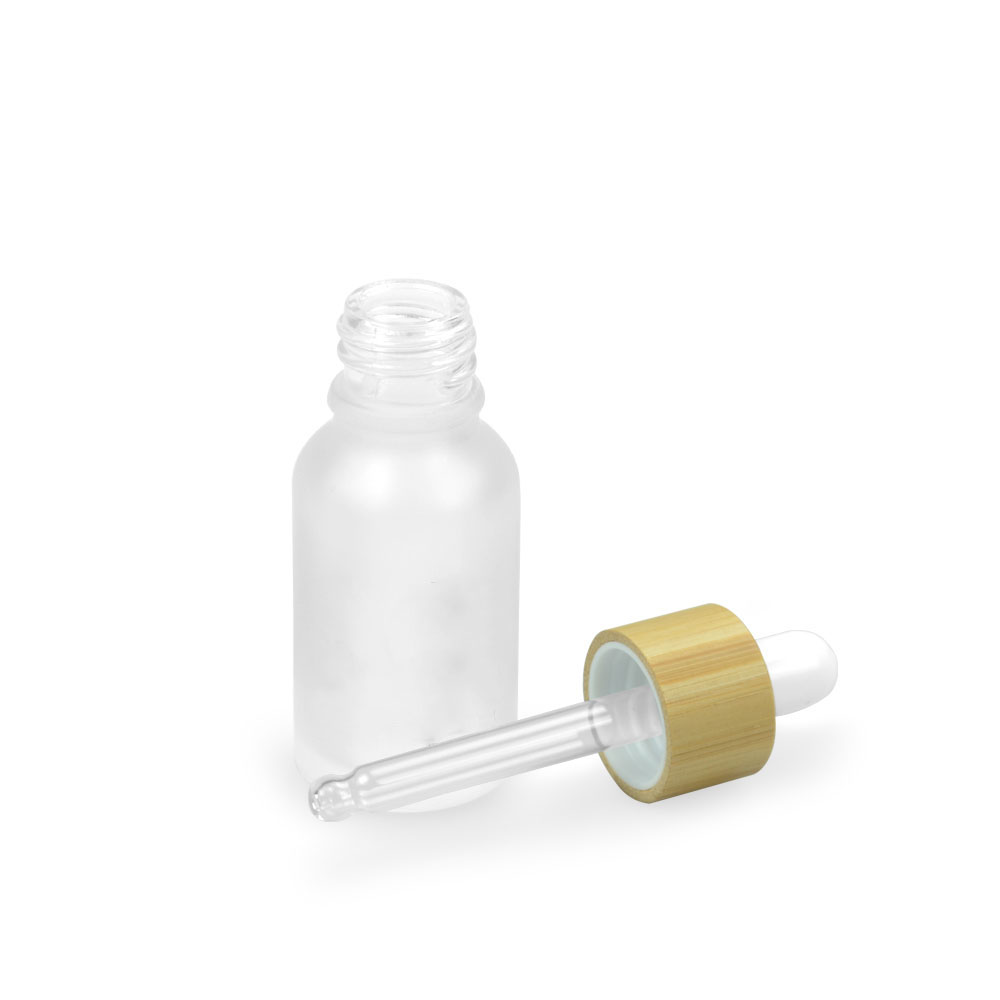 Bamboo bottle packaging 15ml essential oil bottle , round glass dropper serum bottle with bamboo lid