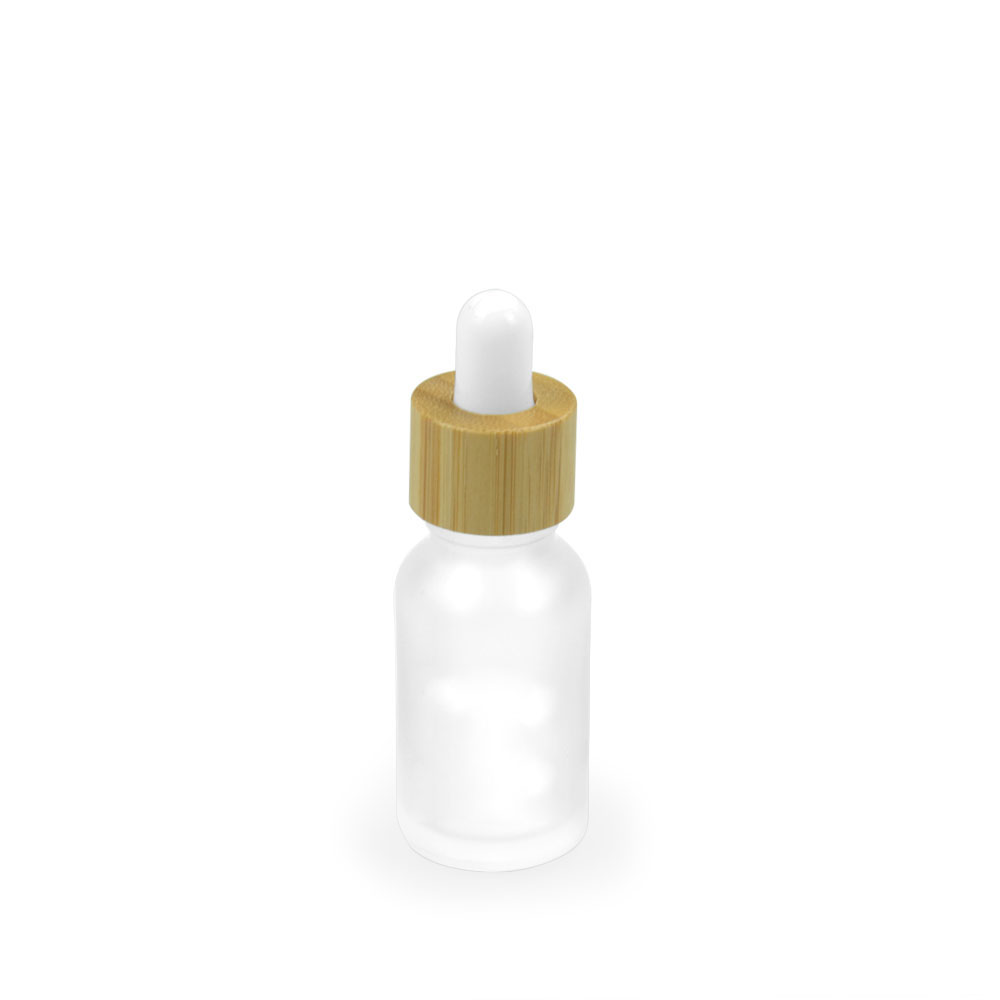 Bamboo bottle packaging 15ml essential oil bottle, round glass dropper serum bottle with bamboo lid