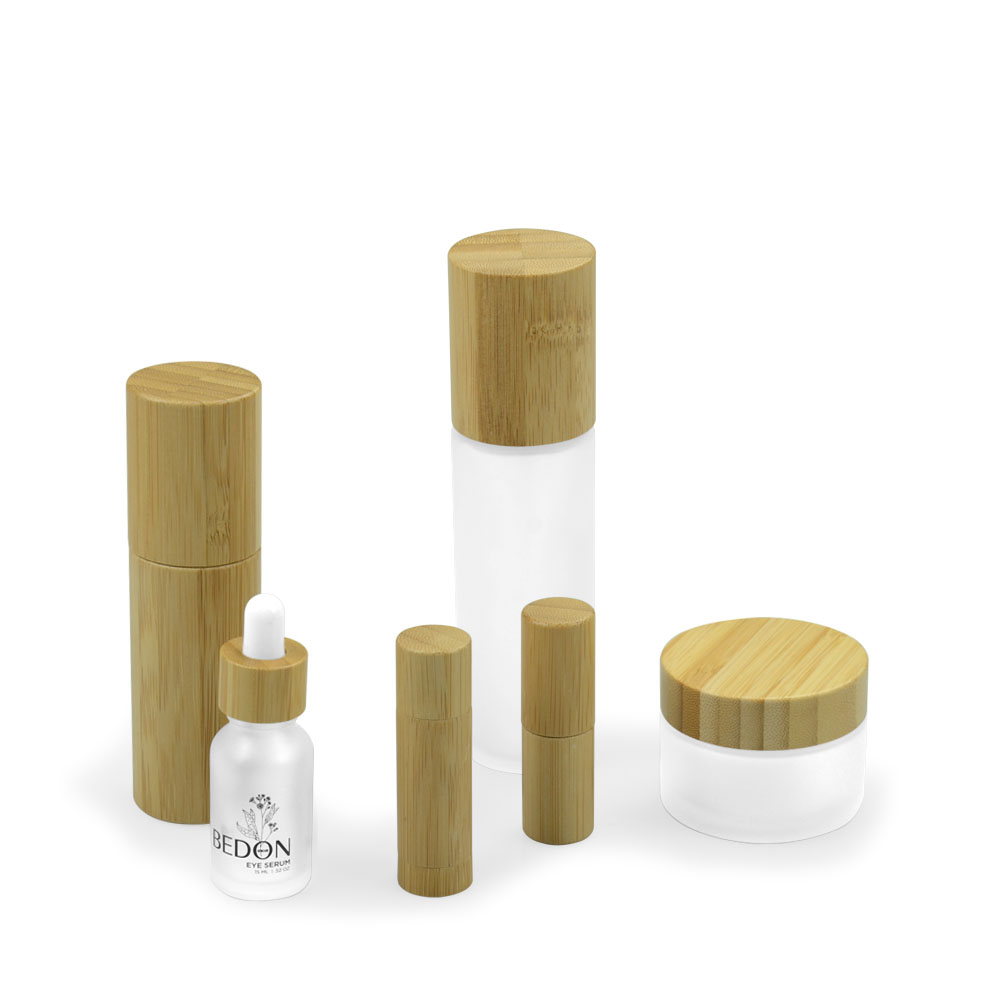 Bamboo bottle packaging 15ml essential oil bottle, round glass dropper serum bottle with bamboo lid