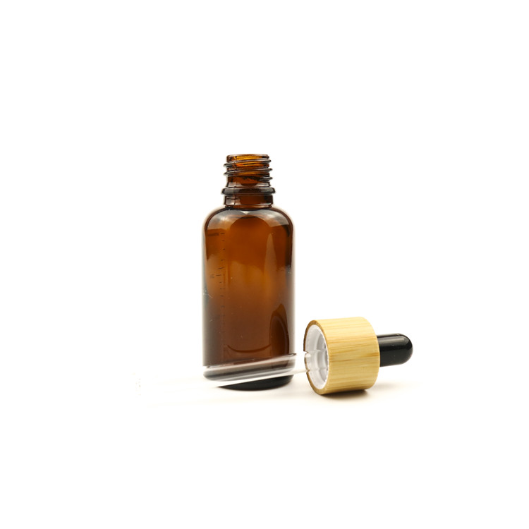Bamboo cap cosmetic empty bottle for essential oil dropper bottle 15ml 20ml 30ml 50ml 1oz 2oz amber glass essential oil bottle