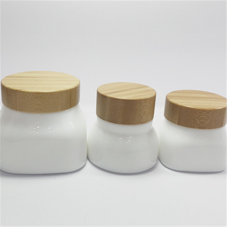 Bamboo cosmetic Packaging 15g 30g 50g 100g white porcelain glass cream jar with Bamboo childproof lids